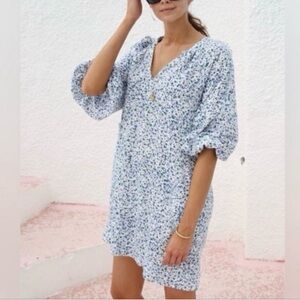 Mirth Mini Fringe Field Flower Block Print Floral V-Neck Mini Dress